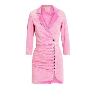 Retrofete Willa Denim Mini Dress Vintage Pink Size Large Stretch Distressed